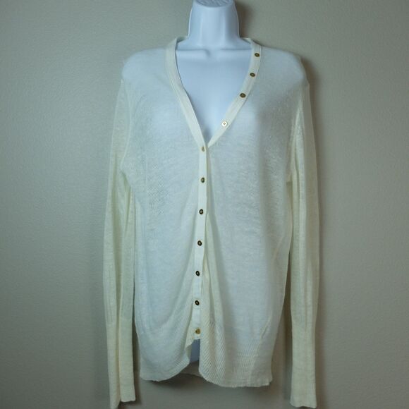 J Crew White Linen Lightweight V Neck Cardigan Size Large - Picture 1 of 8